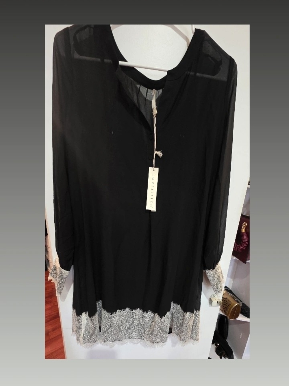 lovestitch Black Tunic with Cream Lace Trim